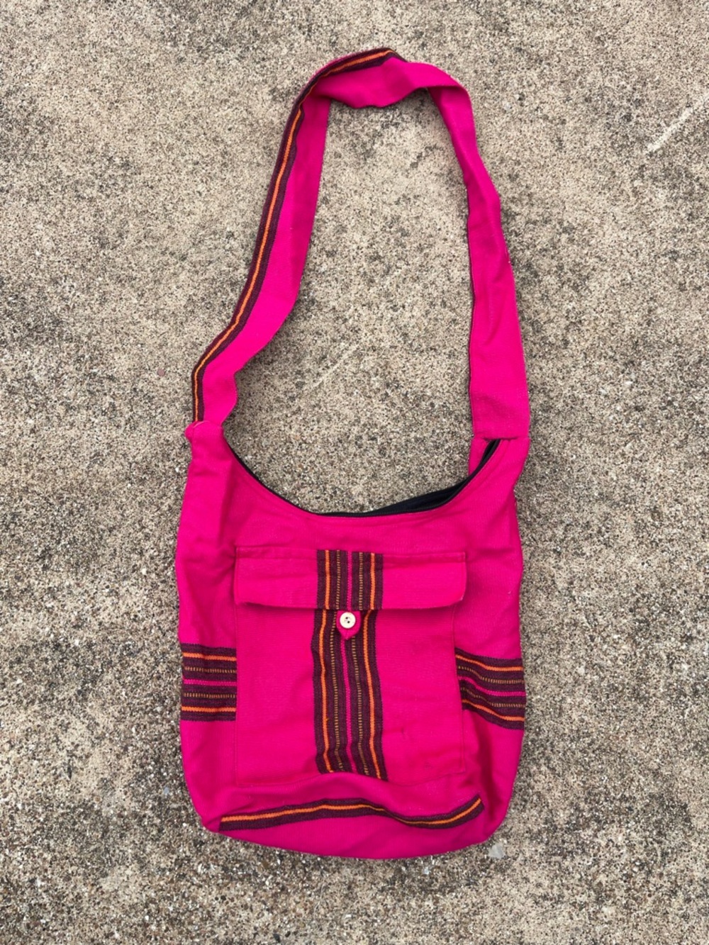 Bright Pink Crossbody Shoulder Bag with Woven Stripe Detail